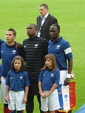 Mangala lining up as the captain of France U21 in 2011 Nery, Ahamada, and Mangala.jpg