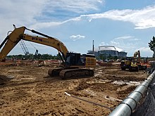 Construction site in 2017. AT&T Stadium is visible in the background. New Rangers Ballpark 001.jpg