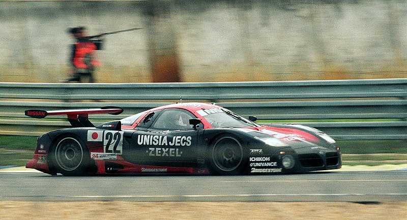 File:Nissan R390 - Eric van de Poele, Aguri Suzuki & Riccardo Patrese at the 1997 Le Mans (51442973683).jpg