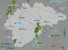 Carte de la position de Novgorod par rapport à l'oblast.
