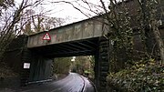 Thumbnail for File:Old railway bridge near Keele railway station, tracks are still in situ but out of use..jpg
