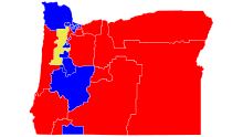 Map of the current composition of the Oregon Senate by district Oregon Senate 2020.svg