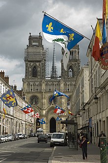 Jeanne d'Arc street (Orleans) were different regional and communal flags are hung Orleans, Frankrijk - panoramio.jpg