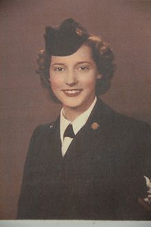 Photo of enlisted SPAR Dolores Denfield, a parachute rigger, in dress uniform during World War II