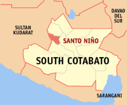Mapa de South Cotabato con Santo Niño resaltado