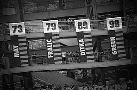 Some of the banners displayed at Heinz Field celebrating Pitt's retired numbers PittRetiredNumberBannersAtHeinz.jpg