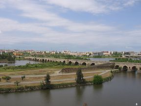 Die Guadiana in Mérida, Spanje.