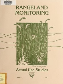 Bouteloua gracilis illustration on the cover of a rangeland monitoring guide book developed by the Bureau of Land Management Rangeland monitoring - actual use studies (IA rangelandmonitor00unit).pdf