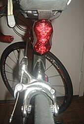 Rear LED light mounted on the seatpost of a road bicycle RearLight1.jpg