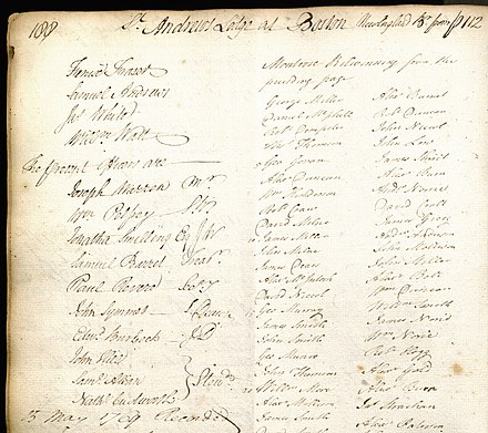 Extract from membership register for Revere, Warren and Palfrey.