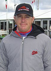 Buddy Rice (pictured in 2007) qualified on the front row of the grid in second place. Rice buddy.JPG