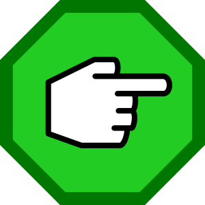 Right-pointing hand in green octagon.svg