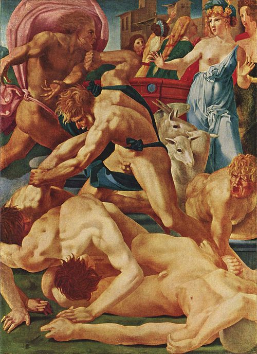 Moses Defending the Daughters of Jethro by Rosso Fiorentino (c.1523) at the Uffizi Gallery, Florence.