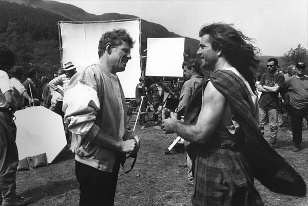 Gibson (right) on set with 20th Century Fox executive Scott Neeson