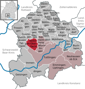 Poziția Seitingen-Oberflacht pe harta districtului Tuttlingen