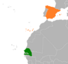 نقشهٔ موقعیت اسپانیا و سنگال.