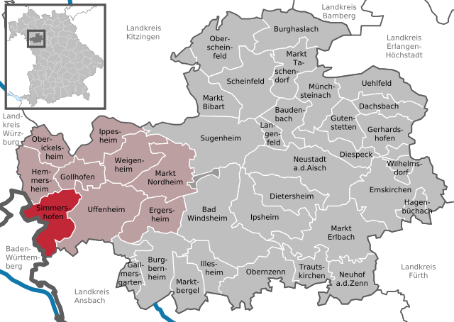 Läget för Simmershofen i Landkreis Neustadt an der Aisch-Bad Windsheim