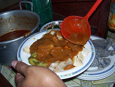 Indonesian siomay is served with peanut sauce