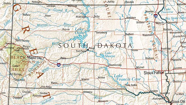 Geographische Karte South Dakotas