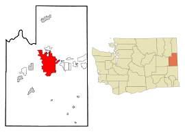 Poloha Spokane v rámci štátu USA Washington a v rámci Spokane county