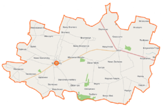 Mapa konturowa gminy Staroźreby, blisko centrum na lewo znajduje się punkt z opisem „Staroźreby”