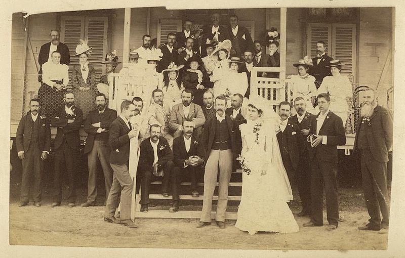 File:StateLibQld 1 236858 Bride and groom with friends and family at a Western Queensland wedding, ca. 1885.jpg