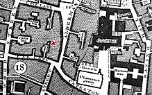 The Swan with Two Necks on John Rocque's map of 1746 (centre, arrowed). Swan with Two Necks, John Rocque's map of 1746.jpg