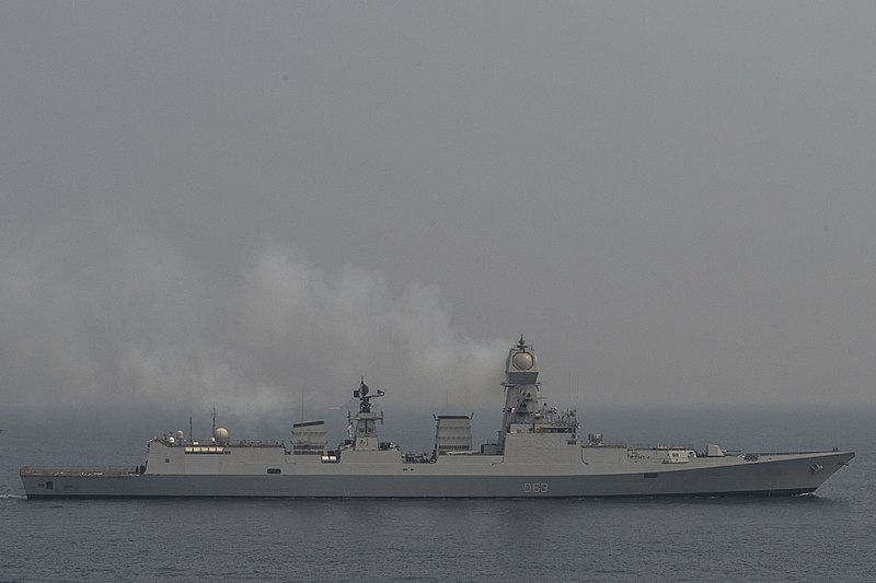 File:The Indian Navy destroyer INS Kolkata (D63) and the British Navy destroyer HMS Defender (D36) steam alongside the Ticonderoga-class guided-missile cruiser USS Antietam (CG 54) during an exercise (cropped).JPG