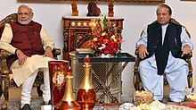 PM Narendra Modi meeting Former Prime Minister of Pakistan, Nawaz Sharif, at Raiwind, Pakistan
(2015, last formal dialogue) The Prime Minister, Shri Narendra Modi meeting the Prime Minister of Pakistan, Mr. Nawaz Sharif, at Raiwind, in Pakistan on December 25, 2015 (2).jpg