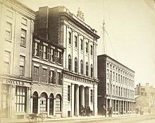 Wellington Street, and the opening of Leader's Lane. Toronto Stock Exchange 1856.jpg