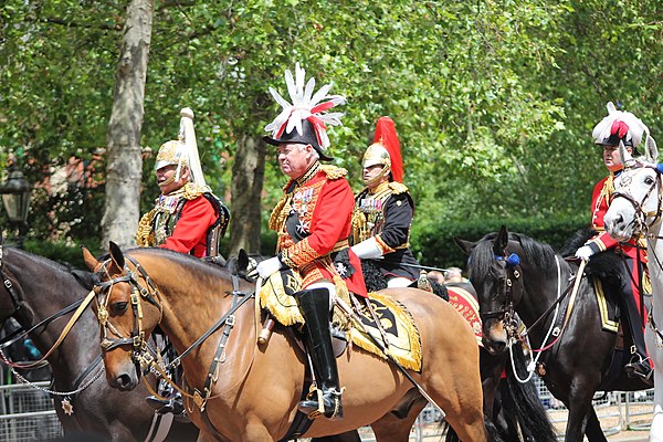 Lord Vestey, Master of the Horse from 1999 to 2018, riding to the Queen's Birthday Parade in 2012
