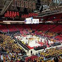 The Xfinity Center before a 2019 men's basketball game between Maryland and the University of Illinois. UMDXfinityCourtDec2019.jpg