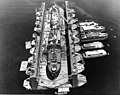 Sister ship: USS Artisan (ABSD-1) with USS Antelope (IX-109) and LST-120 in the dock at Espiritu Santo, New Hebrides Islands, 8 January 1945