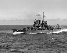 USS Mobile (CL-63) underway in the Pacific Ocean, in October 1943 (NH 98166).jpg