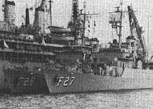 Milanian and Kahnamuie USS Piedmont (AD-17) with Iranian Bayandor-class corvettes c1969 (cropped).jpg