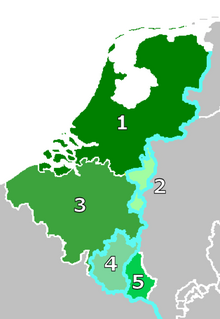 The Netherlands, Belgium, Luxembourg and Limburg in 1839
1, 2 and 3 United Kingdom of the Netherlands (until 1830)
1 and 2 Kingdom of the Netherlands (after 1839)
2 Duchy of Limburg (1839-1867) (in the German Confederacy after 1839 as compensation for Walloon Luxemburg)
3 and 4 Kingdom of Belgium (after 1839)
4 and 5 Grand Duchy of Luxembourg (borders until 1839)
4 Province of Luxembourg (Walloon Luxemburg, to Belgium in 1839)
5 Grand Duchy of Luxembourg (German Luxemburg; borders after 1839)
In blue, the borders of the German Confederation. Verenigd Koninkrijk der Nederlanden (tot 1830).png