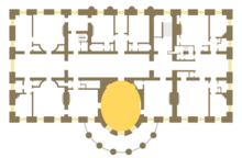 Location of the Yellow Oval Room on the second floor of the White House WH2Yellow.png