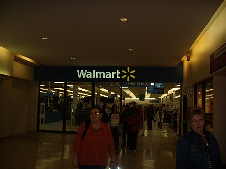 Entrance of Walmart (formerly Zellers from late 1970s–2012) through the mall of Centre Domaine in Montreal, Quebec, in October 2012.