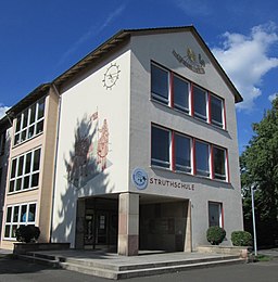 Wandmalerei vom Dietemann und drei Johannesfestreitern über dem Haupteingang der Struthschule - Eschwege Beethovenstraße - panoramio