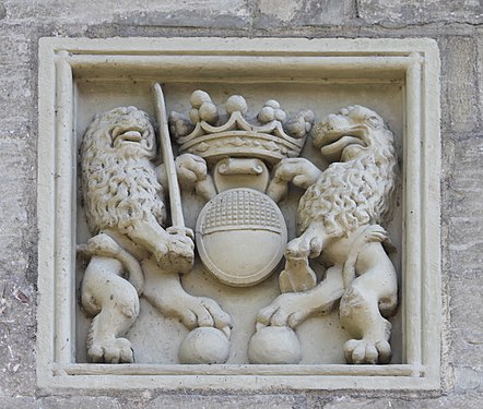 Coat of arms of the Canton of Fribourg above the Berne Tower in the city of Fribourg