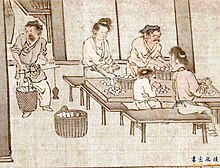 Silkworm cocoons weighed and sorted (Liang Kai's Sericulture)