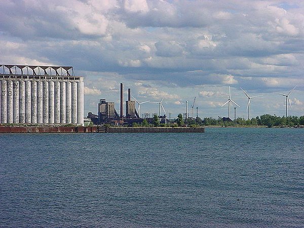 Wind turbines of the Steel Winds project at former Bethlehem Steel plant along Lake Erie