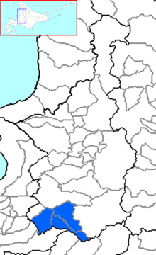 Carte bicolore montrant l'emplacement du district de Yūbari.