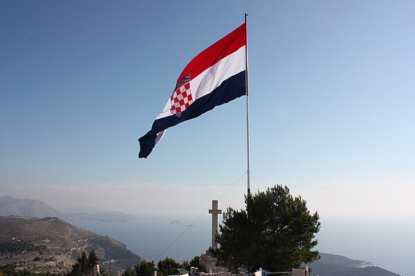 The largest flying flag in Croatia, atop the Srđ mountain over the city of Dubrovnik