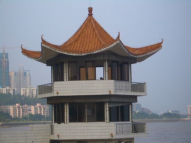 Chinese border guards' booth on the sea coast in Guangdong.