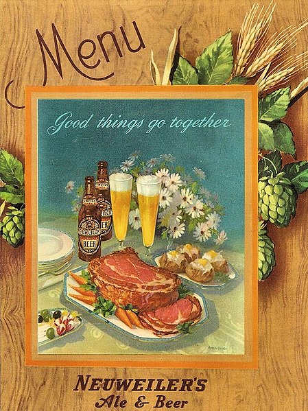 File:"Good things go together" "MENU" "NEUWEILER'S Ale & Beer" Menu art detail, from- 1945 - Neuweiler Brewery - Beer Menu - Allentown PA (cropped).jpg