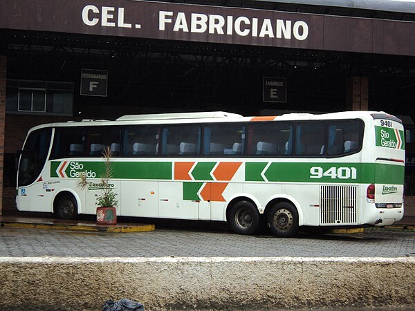 Scania K124IB bus, manufactured in 2000, with Marcopolo Paradiso body in the colours of Brazilian bus company São Geraldo, in the state of Minas Gerai