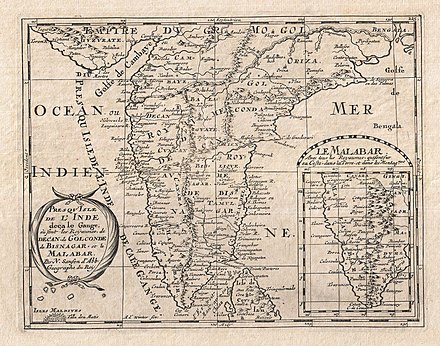A 1652 Map of India (Malabar Coast is highlighted separately on the right side)