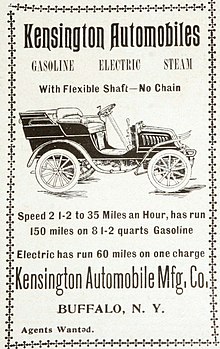 1902 Kensington Advertisement, Gasoline, Electric and Steam 1902 Kensington Advertisement - Horseless Age.jpg
