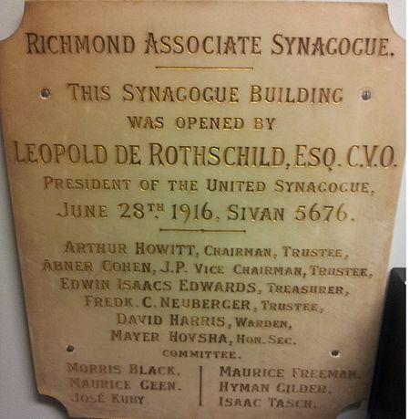 1916 Richmond synagogue plaque